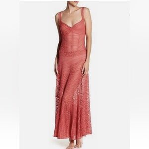 Free People Love Story Lace Maxi Slip Dress Pluge Sheer Sleeveless Sz Small